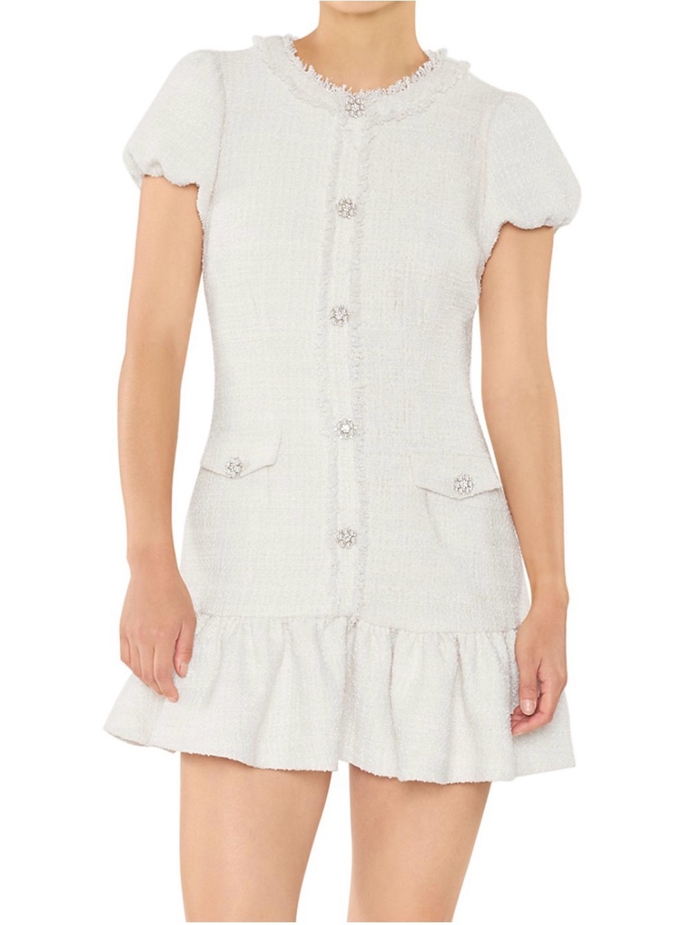 NWT - Likely Pearl-Button Ruffled Mini Dress